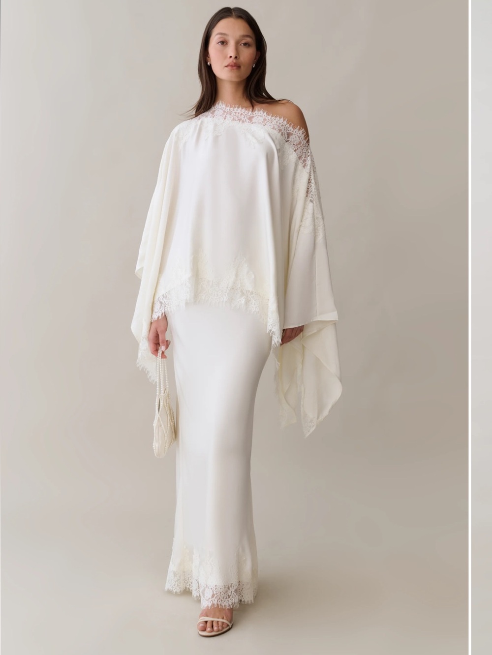 NWT o.p.t Anita Ivory Satin and Lace Shawl Cape Few Moda Top Large
